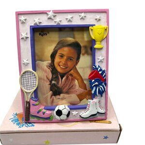 Russ All Star Sculptstone Resin Picture Frame 3.5" X 5" Pink Sports Cheer Decor